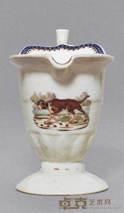 约1790年 粉彩猎犬纹高足杯 宽16.5cm